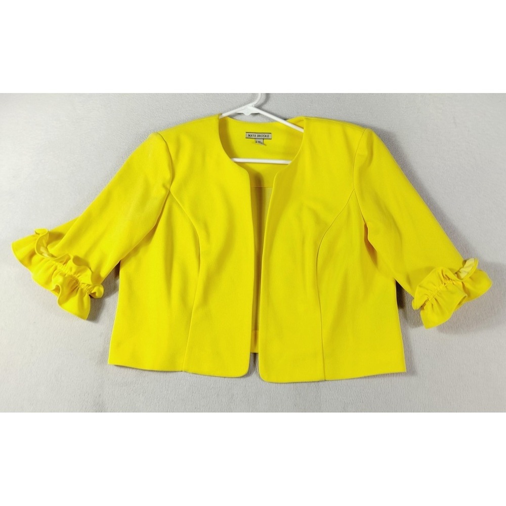 Maya‎ Brooke Jacket Womens 12 Yellow 1 Piece Dress Ruffle Sleeve Party Office